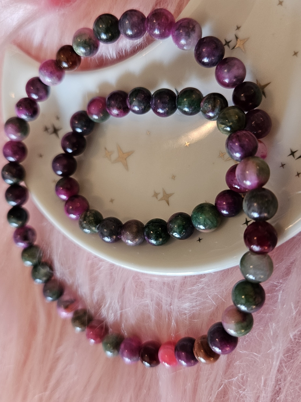 Multicolor☆Ruby Zoisite Beaded Stretch Double Wrap Bracelet - Picture 3 of 5
